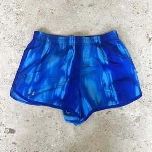 Blue Under Amour Shorts with adjustable waistband, pocket, and built-in liner